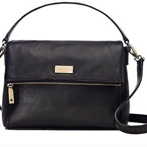 Kate Spade Highland Place Mini Maria Black Leather Hot Pink Interior Pockets Zip